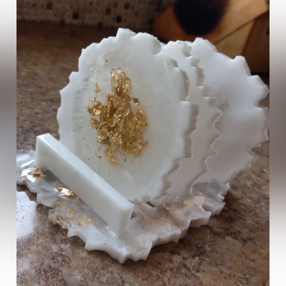 White&Gold Resin Coasters - Picture 3 of 3